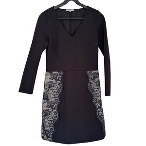 Patrizia Pepe Black/Tan Lace Detail Sheath Dress Size 42/ US6